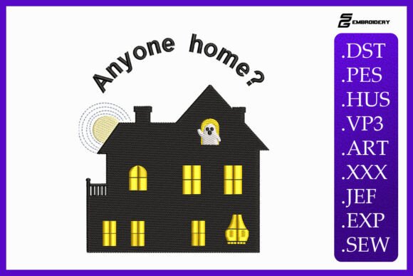 Haunted House Embroidery Design